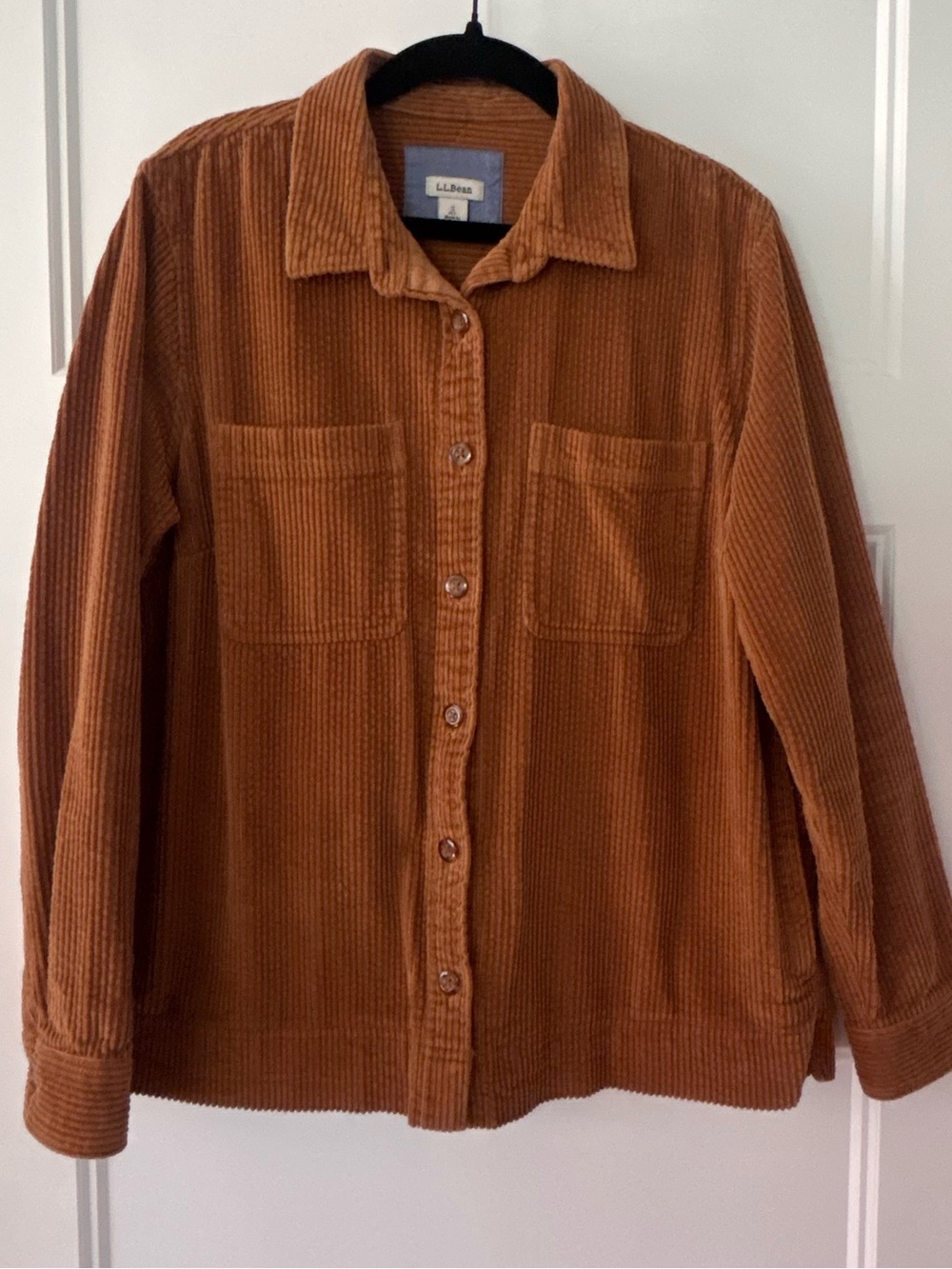 L.L.Bean Camel Corduroy Shacket Jacket Petite Small Cotton Overshirt Pockets
